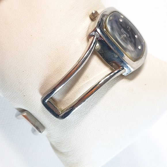 La Rochelle Blue Square Dial Silver Tone Clamshell Bracelet, New Battery - Picture 5 of 9